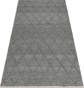 Wollteppich TAHAR 99001K anthrazit - HANDGEWEBT Schlinge, Rauten, Boho Grau 120x180 cm