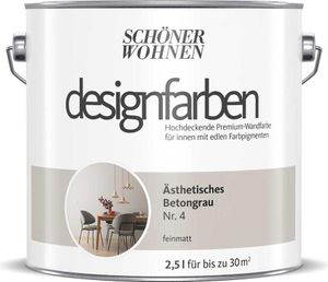 Schöner Wohnen Designfarben Feinmatte Wandfarbe 2,5 L Farbwahl, Farbe:Nr 4 Ästhetisches Betongrau