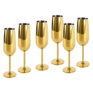 Echtwerk Sklenice na šampaňské, sklenice na šampaňské, poháry na šampaňské z nerezové oceli, nerozbitné sklenice, skleničky na svatbu/narozeniny/piknik, dárková sada, 6 ks, 250 ml, zlaté provedení