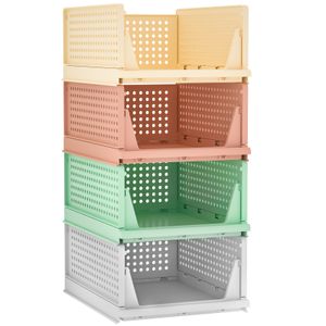 Yorbay Schubladenbox, 4er Set, Stapelbare Kleiderschrank Organizer, Regal Aufbewahrungsbox, Trennwand Stapelschubladen Farbe (Groß: 43 x 33 x 19 cm)