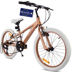 Kinderfahrrad Jungenfahrrad 20 Zoll Fahrrad mit 6 gang Kettenschaltungen Shimano RevoShift Verdant Rowan Cappuccino