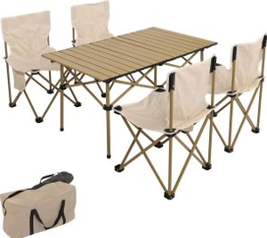 Campingset MCW-N50, Tisch 4x Stuhl Klappstuhl Anglerstuhl faltbar, Metall  weiß