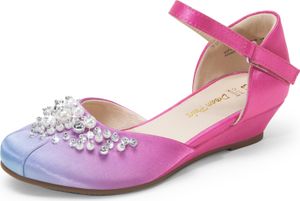 DREAM PAIRS Mädchen Prinzessin Schuhe Schulschuhe Flache Schuhe Kleiderschuhe Abs?tze niedrige Keilpumps mit Perlen und Strasssteinen,Size 33.5,BLAU/HEISSES ROSA,SDFL2414K