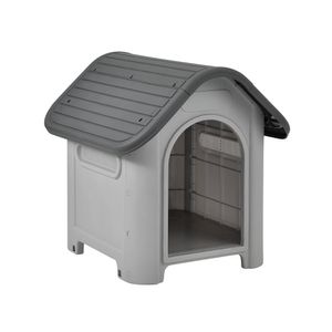 [sk.casa]® Domček pre psa s poklopom na streche - 75 x 59 x 66 cm - PVC sivý/čierny Útulok pre psa Plastový