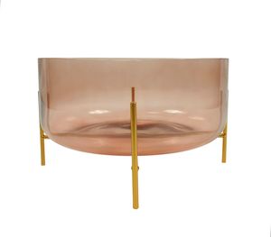 Deko Glasschale Glasvase mit Metallständer rosa gold 28x16cm