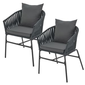 Juskys Rope Stühle 2er Set - Gartenstühle mit Seilgeflecht & Polster - wetterfester & bis 160 kg belastbar - Stahl mit Pulverbeschichtung - Dunkelgrau