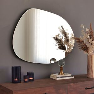 Gozos Moderner Industrial Denia Spiegel - Wandspiegel mit 2,2 cm hölzerner Unterseite und inklusive Montagematerial - Maße 75 x 55 - Asymmetrischer Spiegel ideal als Dekorationsobjekt