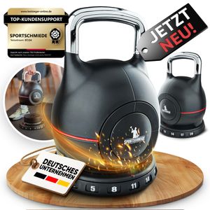 SPORTSCHMIEDE Kettlebell Set – Verstellbare Hanteln für Heimtraining und Fitness Kettlebell in 2kg, 5kg,  8kg, 11kg, 14kg, 17kg und 20kg Kugelhantel