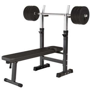 GORILLA SPORTS® Hantelbank - inkl. Hantelset 38 kg, mit Ablage und Dip-Station, Verstellbare Höhe und Neigungswinkel, Klappbar, bis 200kg, Schwarz – Trainingsbank, Flachbank, Schrägbank