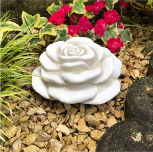 XXL Stein Rose Rosenblüte Blüte Blumen Steinguss frostfest wetterfest Garten Deko weiß 15cm 1kg