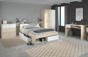 Schlafzimmer komplett Set Parisot "Most76" Stauraumbett 160x200, Kleiderschrank, Kommode und Schreibtisch