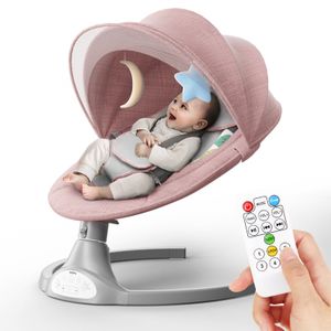 BIOBY Elektrische Babywippe Schaukelwippe elektrische Babyschaukel mit Musik Moskitonetz 5 Geschwindigkeit, 0-12 Monate rosa