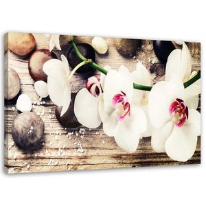 Feeby Leinwandbild auf Vlies Orchidee Zen Steine Weiß 120x80 Wandbild Bilder Bild