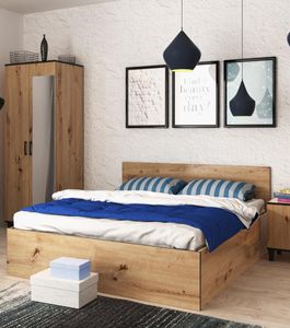 Beautysofa Holzbett P13 in Loft Stil mit Bettkasten, Futonbett mit Holzrahmen und Lattenrost, Doppelbett 160x200 cm (Farbe: Eiche Artisan)