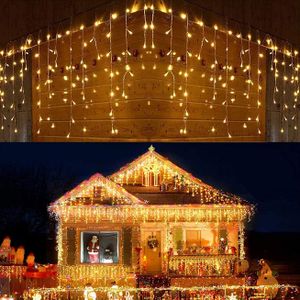 5x0.7m 216 LED Lichtervorhang Eiszapfen Lichterkette 8 Lichtmodi für Innen Außen Weihnachten Garten Deko, Warmweiß