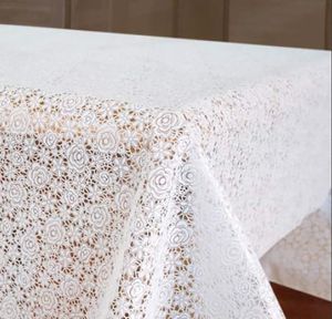 PVC Tischdecke Vinyl weiß 'Röschen' - Breite & Länge wählbar - abwaschbar - Spitzeneffekt Spitzendecke Rosen, Größe:140 x 140 cm