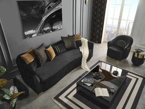 Sofagarnitur 4 fitzer sessel viersitzer holz stoff schwarz polyester material wohnzimmer set