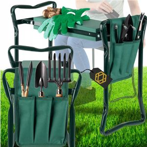 2in1 Kniebank für Gartenarbeit, Sitzbank, Kniekissen, Pflanzhocker, mit Schaumpolster, Werkzeugtasche, Klappbar, Bis 150kg, 59 x 27,5 x 49 cm