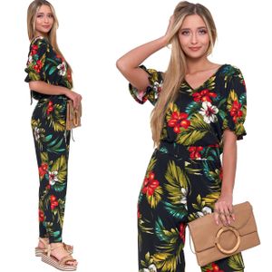 Moraj Damen kurzarm Overall Jumpsuit Sommer Casual Blumen lang 3300-001 PATT 2, S