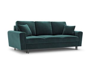 Samtiges Sofa mit Bettfunktion und Stauraum, "Moghan", 3 Sitze, Petrol, 235x100x88