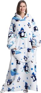 ASKSA Oversized Blanket Hoodie, Sherpa Fleece Wearable Blanket, Penguin