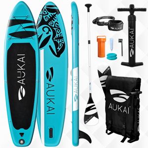 Aukai® Stand Up Paddle Board 320cm "Ocean" SUP Surfboard aufblasbar + Paddel Surfbrett Paddling Paddelboard - türkis