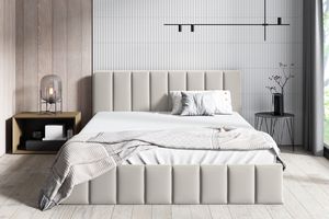 GUTTO Polsterbett Doppelbett Liegefläche 180 x 200 cm Holz-Lattenrost Beige-Farbe Bett aus Velours