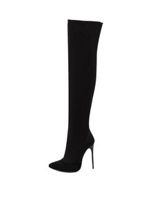 Stiefel Frauen Reißverschluss Oberschenkel Hohe Stiefel Arbeit Solide High Heels Non Slip Stiletto Ferse,Farbe:Schwarz,Größe:39.5