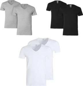 PUMA Herren Basic T-Shirt V-Ausschnitt 2er Pack Weiß Schwarz Grau, Größe:L, Farbe:Weißtöne