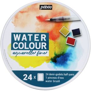 Schachtel mit 24 halben Aquarellbechern + Wasserpinsel