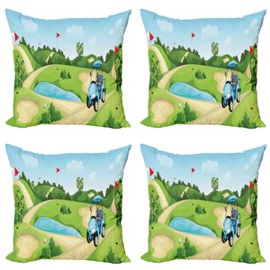 ABAKUHAUS Golfplatz-Szene Kissenbezug Set (4 Stück), Hills Autofahnen, Moderner Doppelseitiger Digitaldruck, 40 cm x 40 cm, Apfelgrün Multicolor