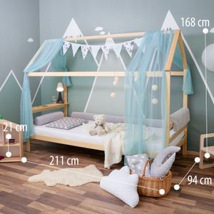 ALCUBE Hausbett "Elia" aus Natur Holz in 90x200 - Kinderbett mit Ablage, für Jungen und Mädchen