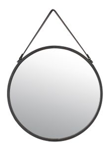 INSPIRE - Wandspiegel - Spiegel Rund BARBIER - Dekospiegel mit Riemen - Ø 65cm - Schwarzes Metall - Wandspiegel schwarz rund - Hängespiegel rund
