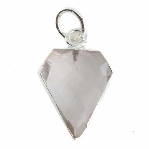 Edelstein-Anhänger Rosenquarz Diamantform - versilbert - 15 x 12 mm