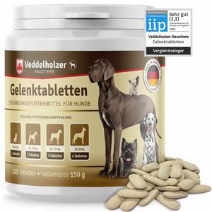 Veddelholzer VERGLEICHSSIEGER Hunde Gelenktabletten | Maximale Wirkstoff-Dosis mit Grünlippmuschel Pulver MSM & Teufelskralle Glucosamin & Kollagen 125 Kapseln
