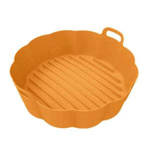 6,5/7,5 Zoll runder Silikon-Heißluftfritteusen-Liner, Antihaft-Backformen, mikrowellengeeignet, binaurales Design, Backblech für Bäckereien-Gelb-6,5 Zoll