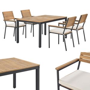 Juskys Akazienholz Gartengarnitur Rhodos - Tisch, 4 Stühle & Auflagen - Gartenmöbel Holz