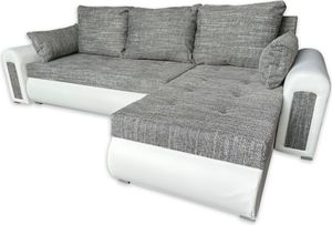 Relax-Ecksofa mit Schlaffunktion und Bettkasten in grau und weiß berlin 01 + weißes Ökoleder