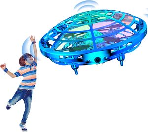 UFO Mini Drohne, UFO Flying Ball Fliegendes Spielzeug Helikopter mit 360° Rotierenden Flying Spinner Kinder Spielzeug (Blau)