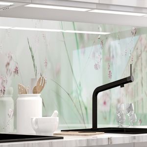Küchenrückwand selbstklebend Glasoptik - WILDBLUMENWIESE - 1.8mm, versteift, alle Untergründe, Hart PET Material, PREMIUM 60 x 220cm