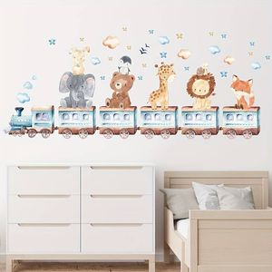 GKA Wandtattoo für Kinder Baby Zug und Safari Tiere Wandsticker Kinderzimmer Wandaufkleber 100 cm