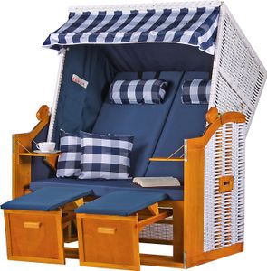Strandkorb - bene living - Ostsee - uni-karo/blau - PE weiß