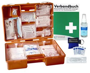 Erste-Hilfe-Koffer M2+ "PRO" nach aktueller DIN 13157 für Betriebe & DIN 13164 für KFZ INKL. Notfallbeatmungshilfe, Verbandbuch & Hygiene-Spray