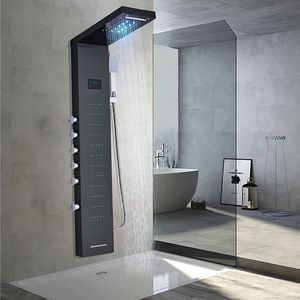 Duschpaneel Wandmontiertes Duschsystem 5 Funktionen mit 1 Massagedüsen, Schwarz