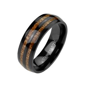 64 (20.4) Ring doppeltes Holz-Inlay schwarz aus Edelstahl Uni