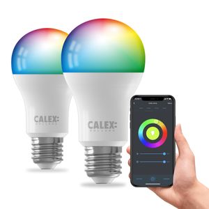 Calex Smart WLAN Glühbirne E27, 2-er-Set, App und Alexa Sprachsteuerung, 8.5W Wifi LED Leuchtmittel, Dimmbar, WLAN Lampe Warmweiß und RGB