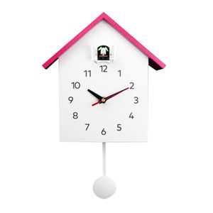 Elegante Kuckucksuhr Wanduhr-Stumm Bewegung, Minimalistischen Moderne Design Dual mit Uhr für Kinder Schlafzimmer, wohnzimmer, Schule Farbe Rosa