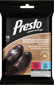 Presto, Nawilżane ściereczki do butów i wyrobów ze skóry, 15 sztuk