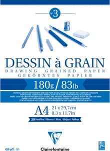 Clairefontaine Zeichenpapierblock "à Grain" DIN A4 180 g/qm weiß 30 Blatt 1 Stück