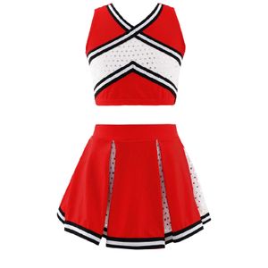 Cheerleader Uniform Mädchen Cheerleading Kostüm Schulmädchen Cheer Dance Kleidung Set Top + Rock Pailletten Dancewear